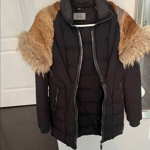 Rudsak women’s  Black and Brown Fur-Trimmed Jacket